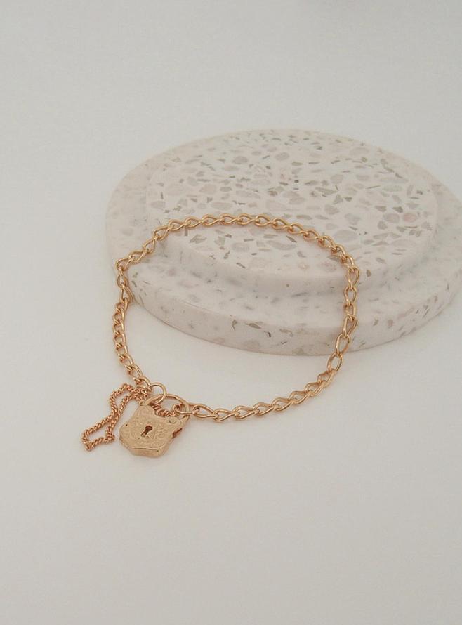 Solid 9ct Rose Gold Shield Padlock Baby Bracelet
