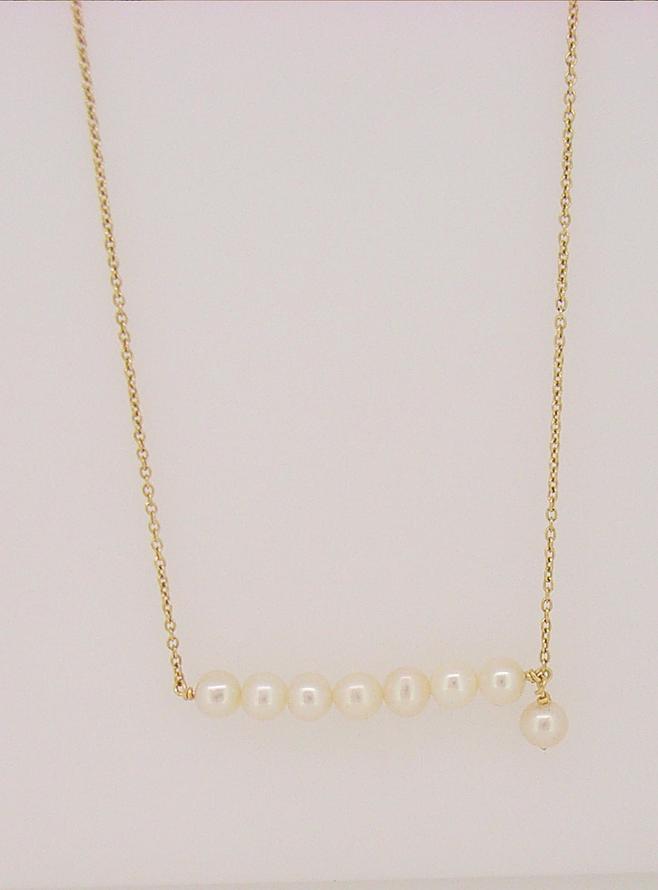 Solid 9ct Gold Pearl Bar Necklace
