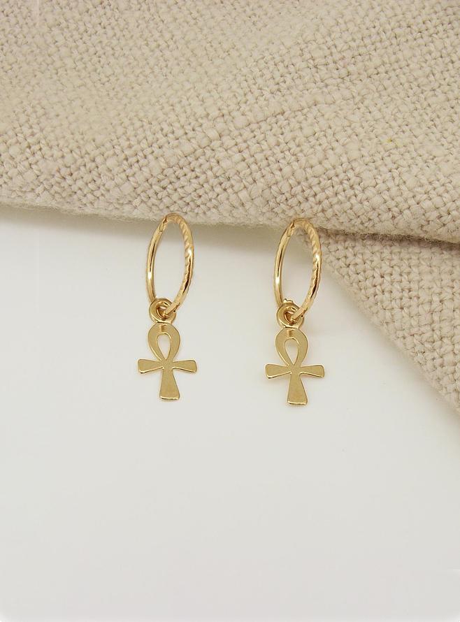 Egyptian Ankh of Life Charms for Sleeper Earrings in 9ct Gold