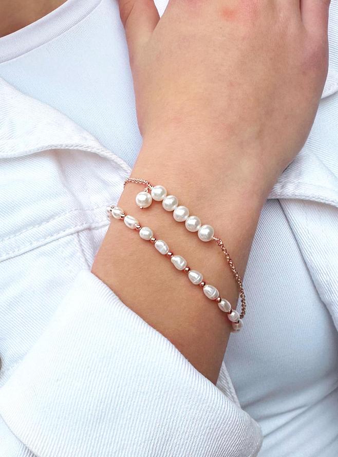Coco Pearl Bar Drop Bracelet in 9ct Rose Gold