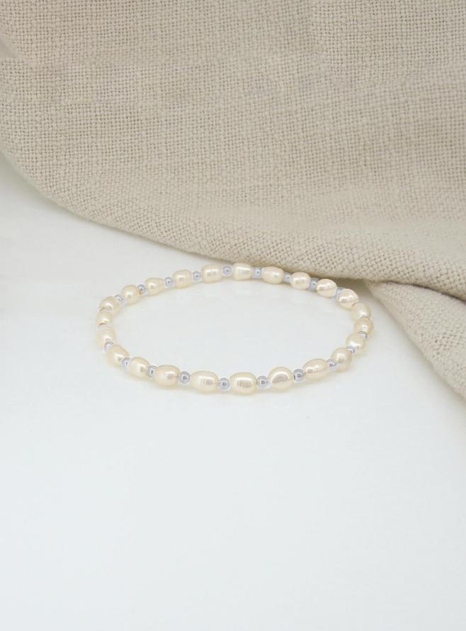 Coco Small to XL Sizes Pearl Ball Bead Bracelet in Silver