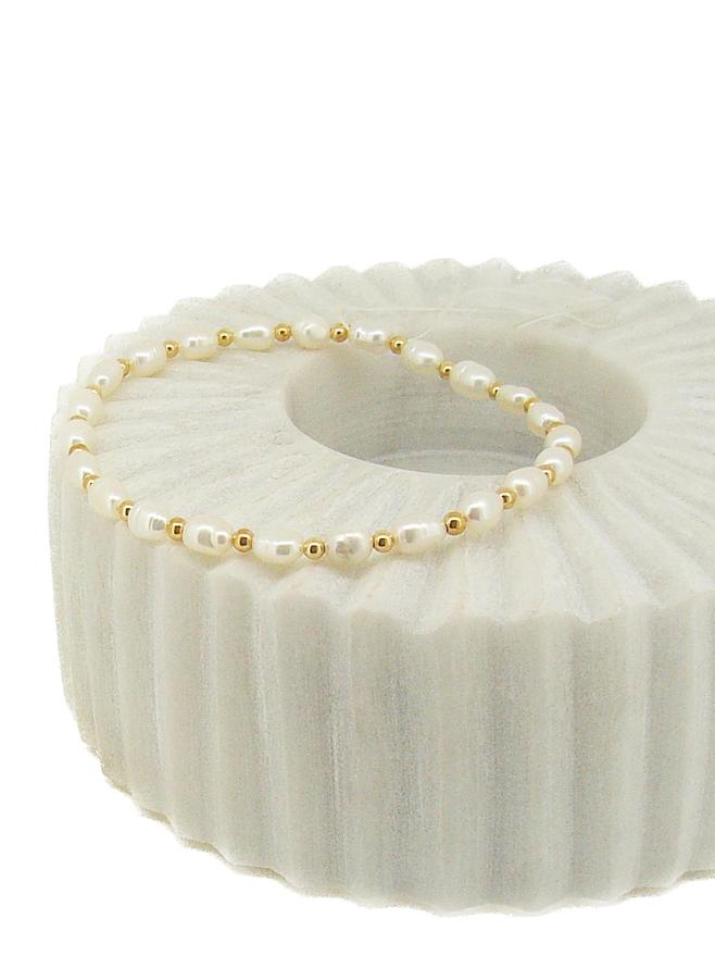Lulu Small to XL Sizes Pearl Ball Bead Bracelet in Gold