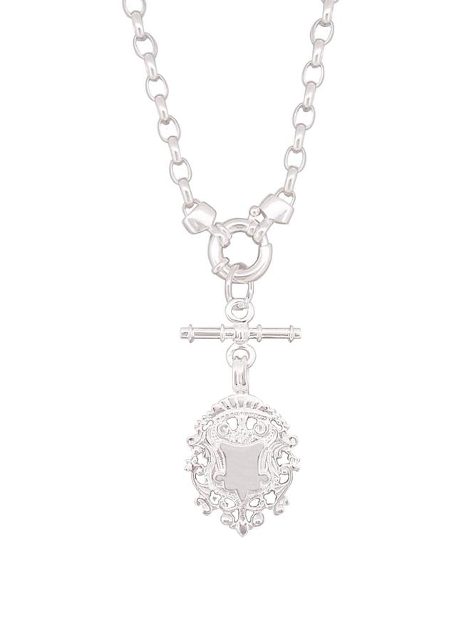 Unisex Tbar Fob Belcher Chain Shield Necklace in Sterling Silver