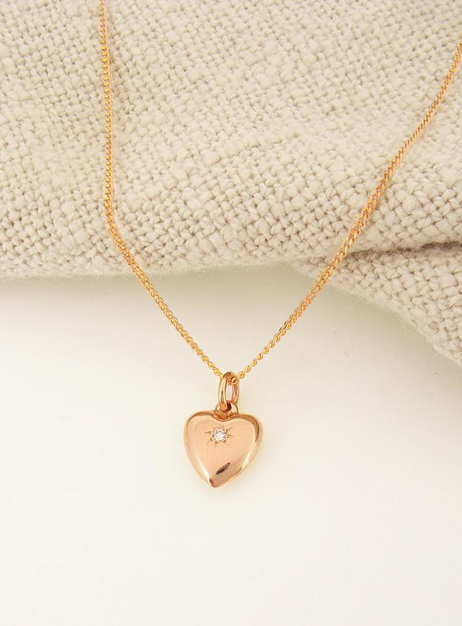 Aurelia Diamond Love Heart Charm Necklace in 9ct Rose Gold