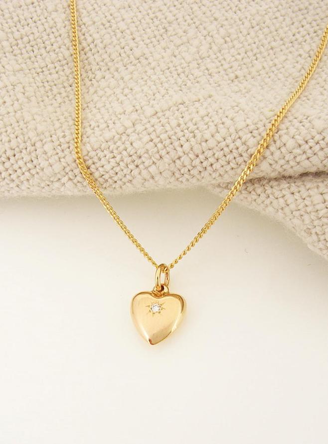 Aurelia Diamond Love Heart Charm Necklace in 9ct Gold