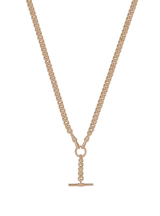 Unisex Tbar Fob Chain Necklace in 9ct Rose Gold