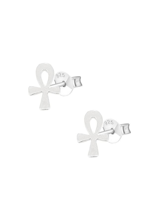 Egyptian Ankh of Life Charm Stud Earrings in Sterling Silver