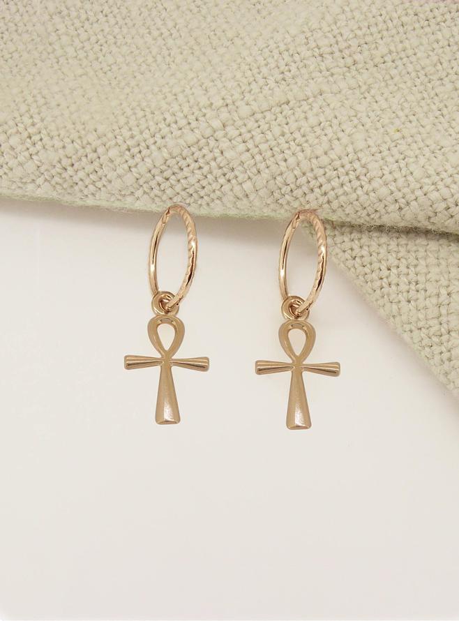 Egyptian Ankh  Charms for Sleeper Earrings in 9ct Rose Gold