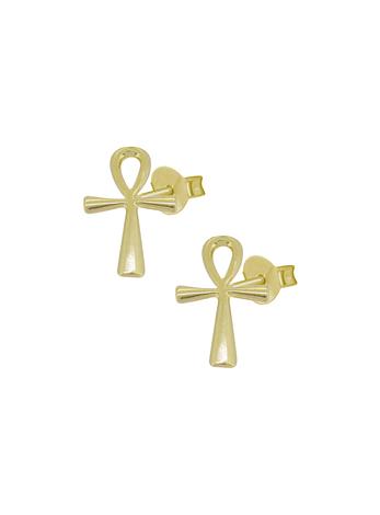 Egyptian Ankh Charm Stud Earrings in 9ct Gold