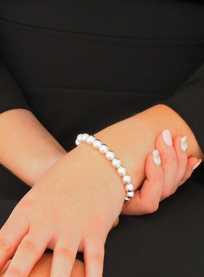Matching Ball Bead Bracelet and Necklace Set in Sterling Silver