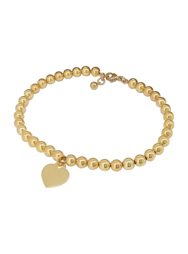 Spherical Love Hearrt Tag Ball Bead Bracelet in 14k Rolled Gold