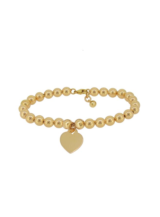 Spherical Love Hearrt Tag Ball Bead Bracelet in 14k Rolled Gold