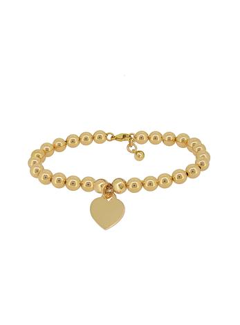 Spherical Love Heart Tag Ball Bead Bracelet in 14k Rolled Gold