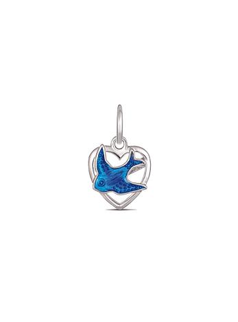 Bluebird Love Heart Charm Pendant in Sterling Silver
