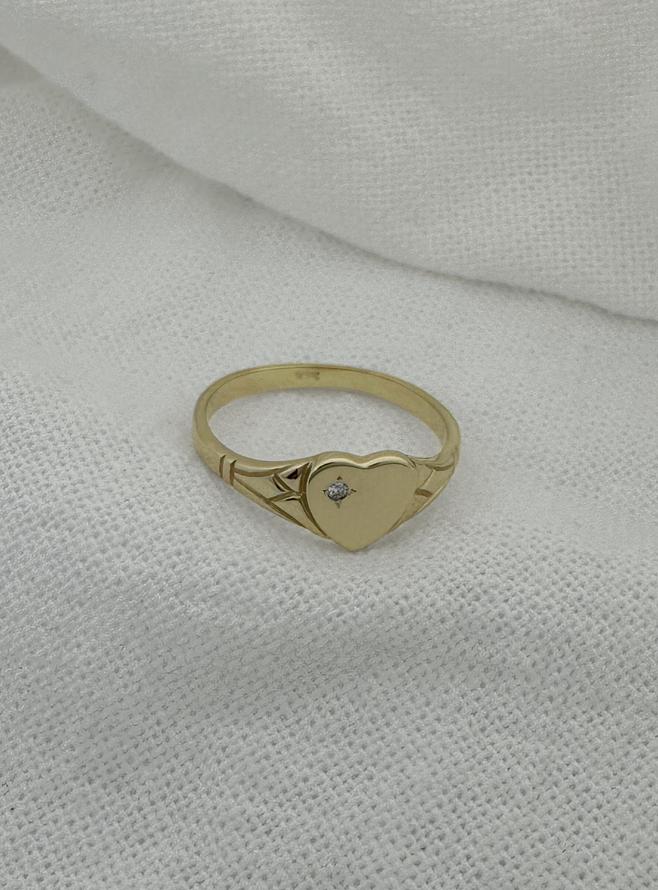Diamond April Birthstone Heart Signet Ring in 9ct Gold