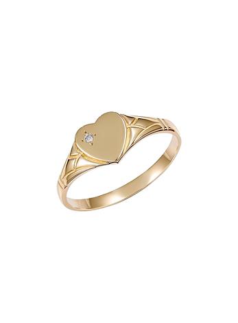 Diamond April Birthstone Heart Signet Ring in 9ct Gold