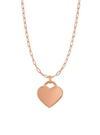 Paperclip Heart Tag Charm Necklace Chain in 9ct Rose Gold