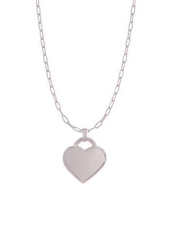 Paperclip Heart Tag Charm Necklace Chain in 9ct White Gold