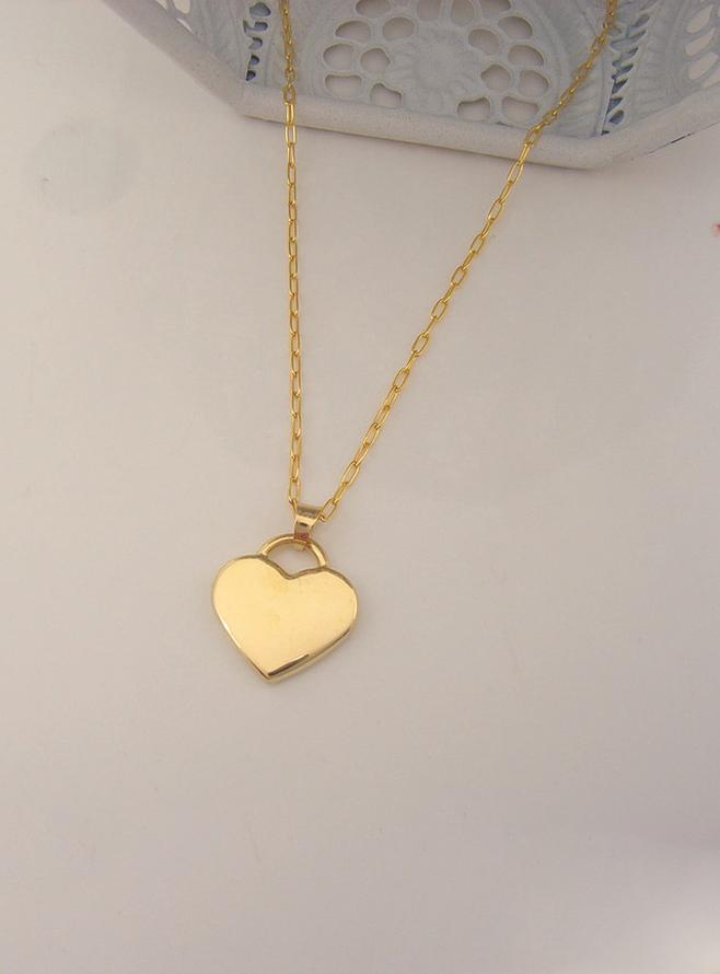 Paperclip Heart Tag Charm Necklace Chain in 9ct Gold