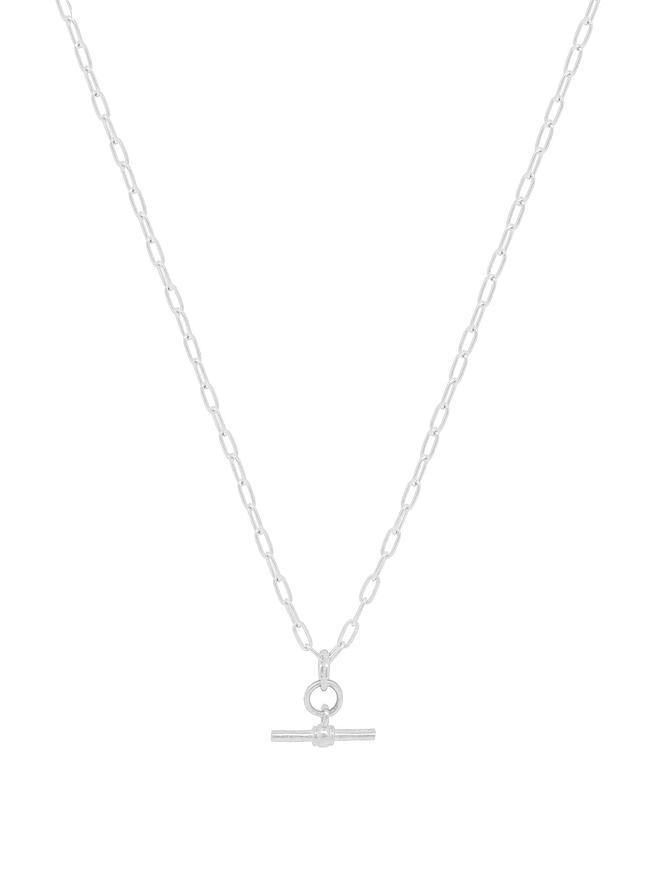 Aurelia Paperclip T Bar Fob Necklace Chain in Sterling Silver