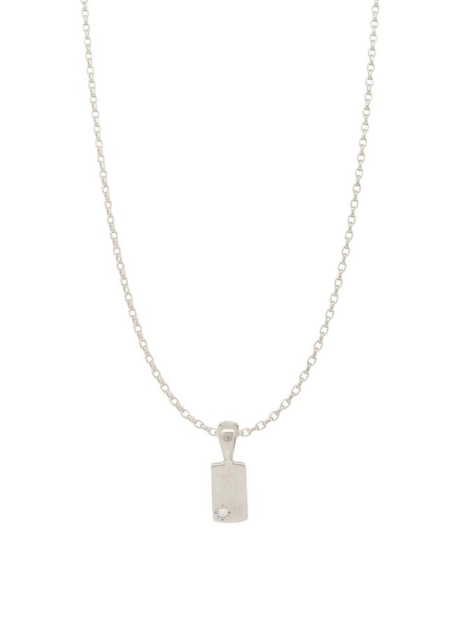 Aurelia Diamond Tag Charm Belcher Necklace in Stering Silver
