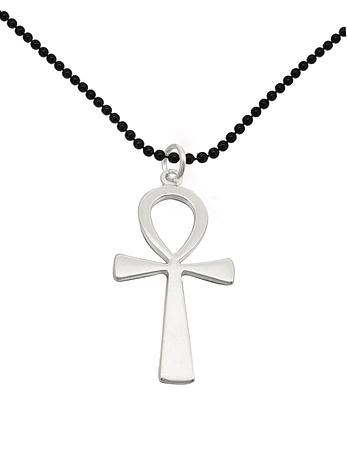 Large Egyptian Ankh Cross Pendant Necklace in Silver