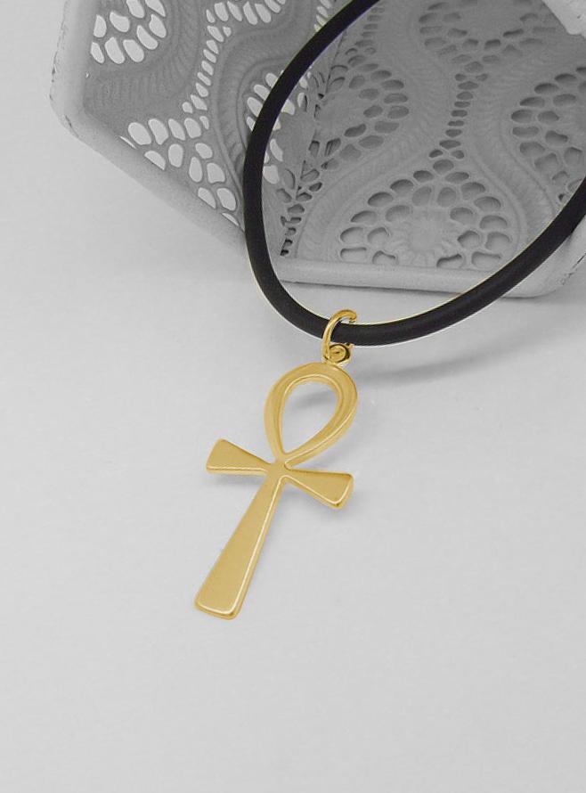 Large Egyptian Ankh Cross Pendant Necklace in 9ct Gold
