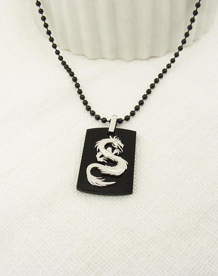 Black Onyx Unisex Dragon Pendant Black Ball Necklace